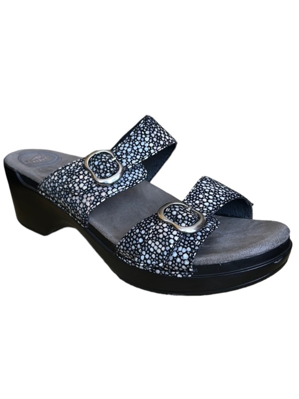 Dansko Sophie Comfort Sandal 2 Strap Pebble Shagreen Black Leather